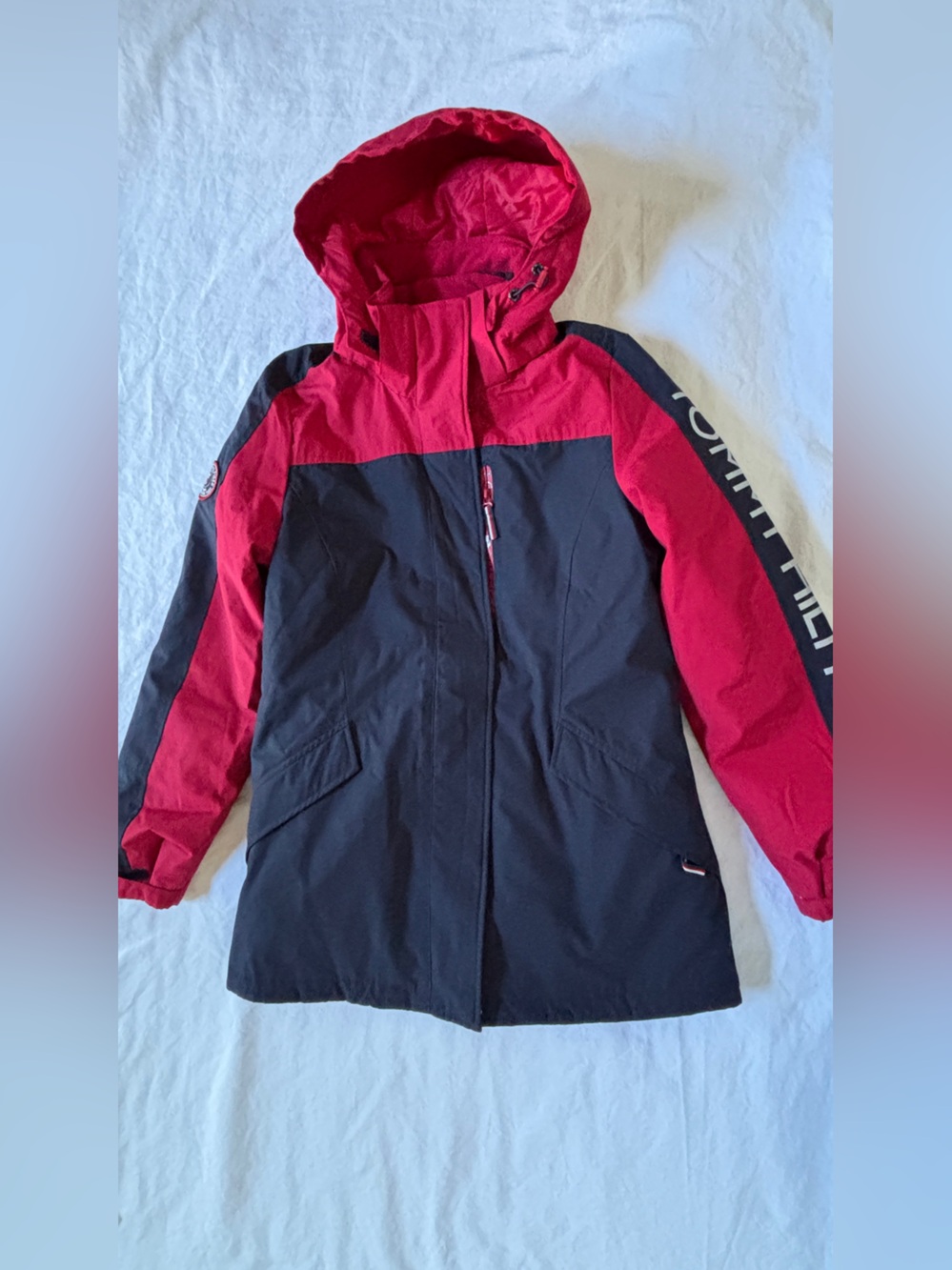Tommy Hilfiger Womens S 3 In 1 All Weather Hooded Jacket Coat Red Navy - Picture 3 of 16